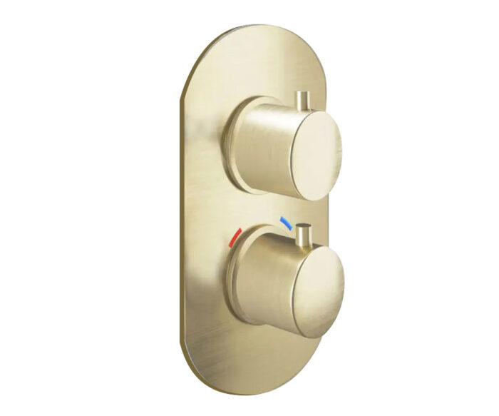 LBC Twin Outlet Concealed Thermostatic Shower Valve Brushed Brass
