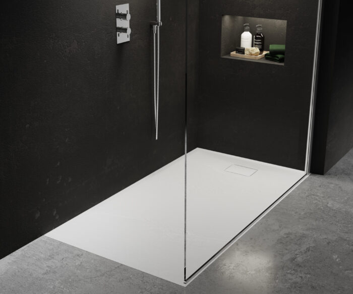 Turner Stone Texture Square Shower Tray 800 x 800 Matt White